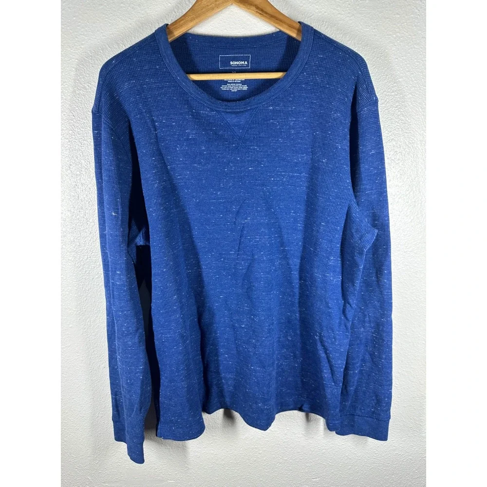 Sonoma Thermal Shirt Mens XL Blue Waffle Knit Long Sleeve Flecked Crew Neck